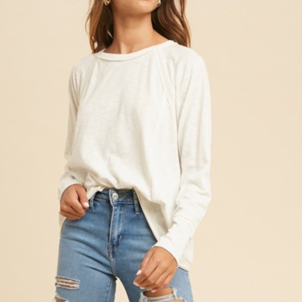 SOFT White Raglan Long Sleeve Top w Inset Lace Sizes S - M